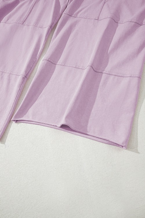 Pink Mineral Wash Exposed Seam Drawstring Elastic Waistband Wide Leg