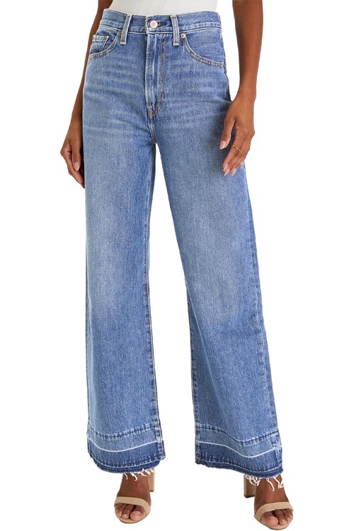 Dusk Blue Raw Hem Unique Cuffs Straight High Rise Loose