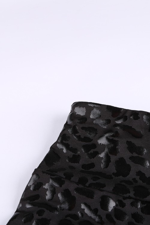 Black Shiny Leopard Textured Leggings