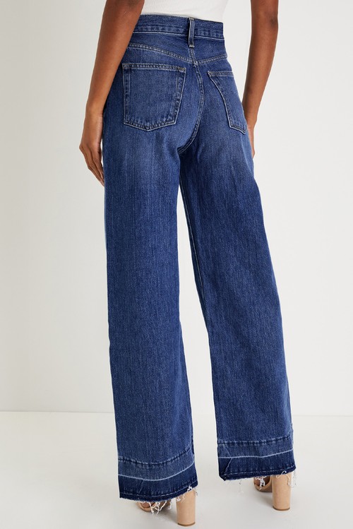 Navy Blue Raw Hem Unique Cuffs Straight High Rise Loose