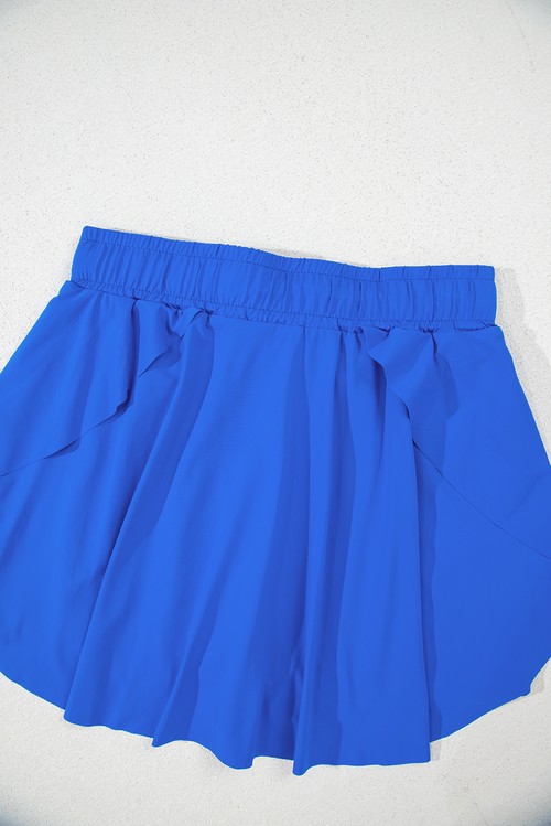 Sky Blue Drawstring Elastic Waistband Lined Tennis Skorts