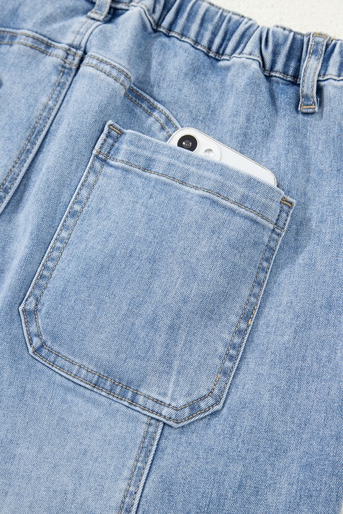 Beau Blue Drawstring Seam Detail Raw Hem Wide Leg Denim