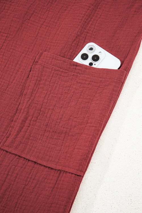 Red Clay Knotted Back Strap Cotton Bib Jumpsuit