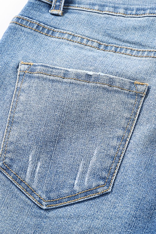 Sky Blue High Waist Distressed Straight Leg Jeans