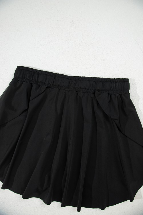 Black Drawstring Elastic Waistband Lined Tennis Skorts