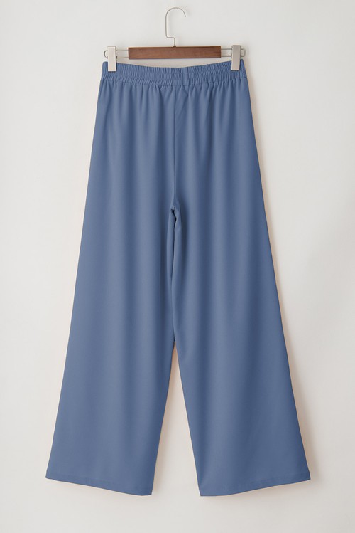 Sail Blue High Waisted Tie Front Side Pocket Wide Leg