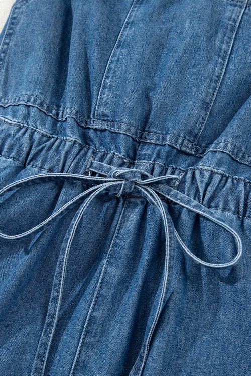 Sky Blue Buckle Straps Bib Style Tied Backless Flared Denim