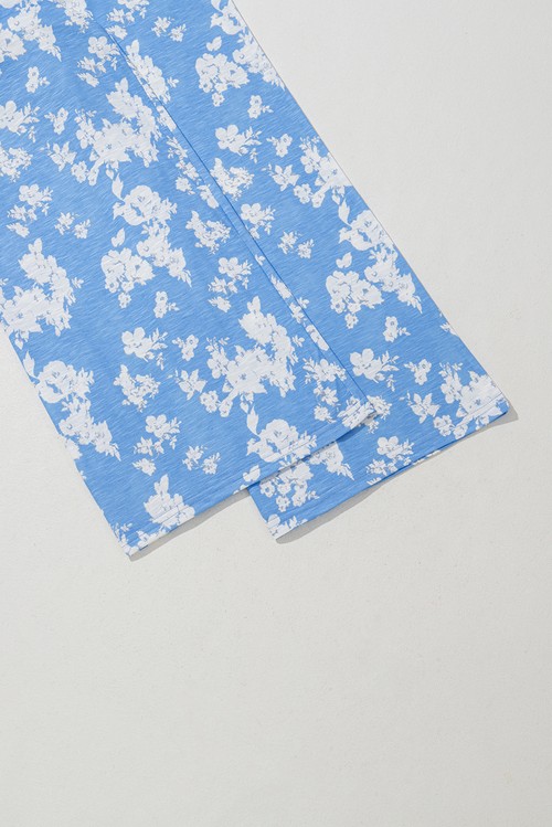 Myosotis Floral Print Half Button Wide Leg Relaxed Sleeveless Jumpsuit
