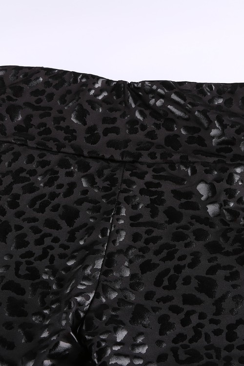 Black Shiny Leopard Textured Leggings