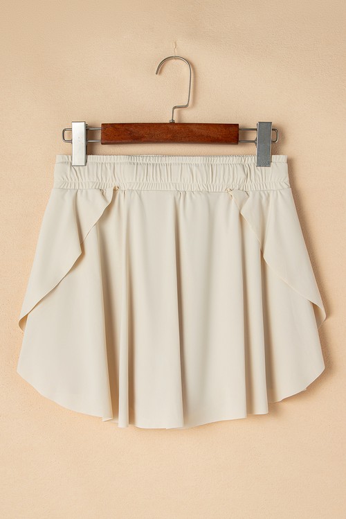 Beige Drawstring Elastic Waistband Lined Tennis Skorts