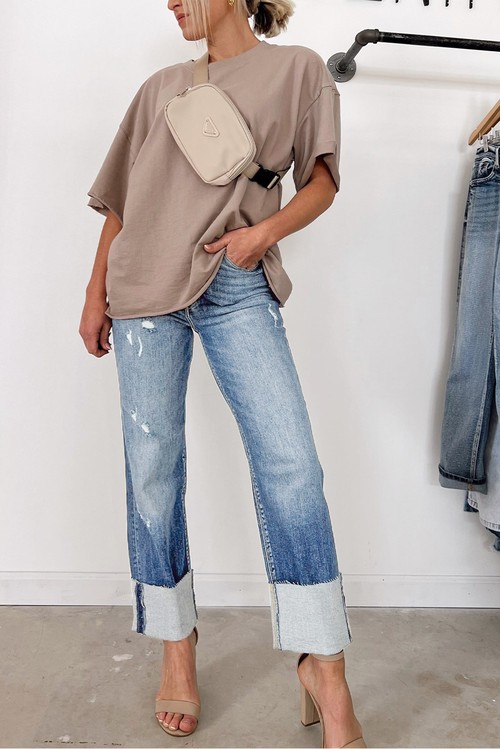 Sky Blue High Waist Distressed Straight Leg Jeans