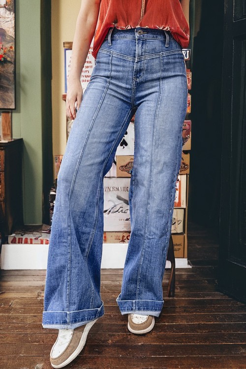 Beau Blue Tailored Center Seam Detail Straight Loose High Rise