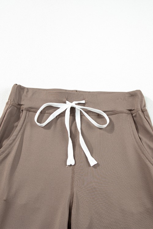 Dark Brown Drawstring Elastic Waistband Pocketed Joggers
