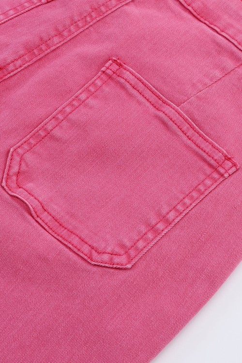 Pink Ankle length Flare Leg Raw Hem Jeans