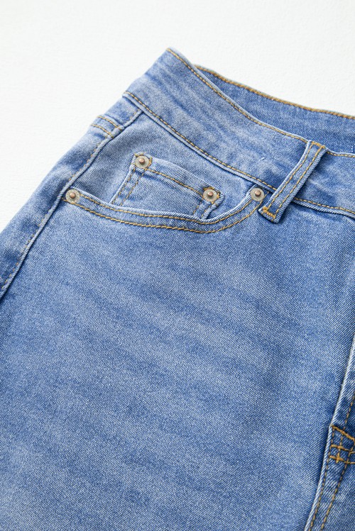 Dusk Blue Raw Hem Unique Cuffs Straight High Rise Loose