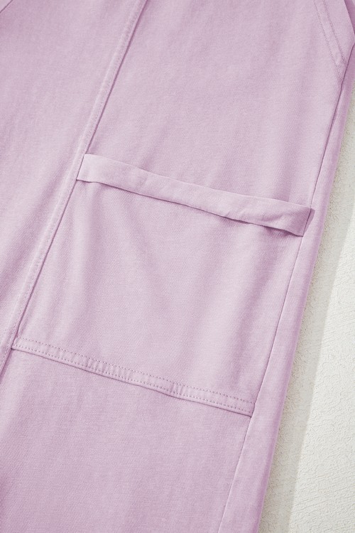 Pink Mineral Wash Exposed Seam Drawstring Elastic Waistband Wide Leg