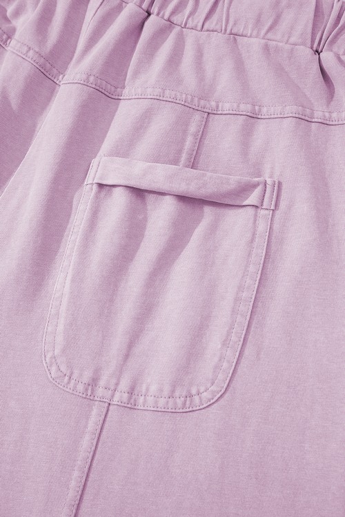 Pink Mineral Wash Exposed Seam Drawstring Elastic Waistband Wide Leg