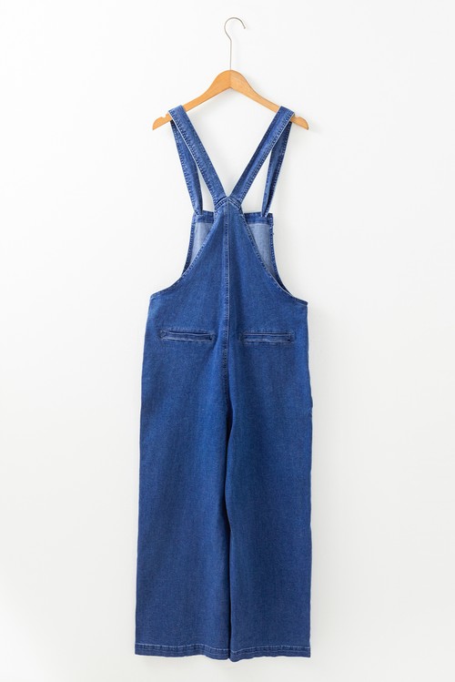 Prussian Blue Mineral Wash Knotted Strap Patched Pocket Wide Leg