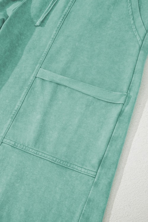 Mint Green Mineral Wash Exposed Seam Drawstring Elastic Waistband Wide