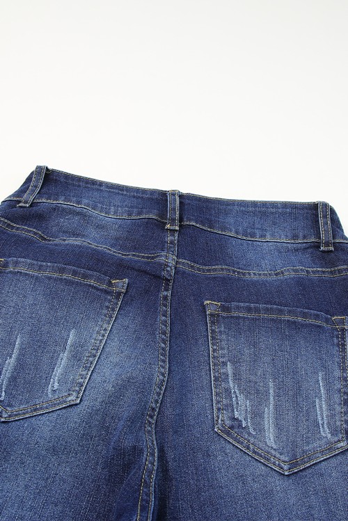 Blue 2 High Waist Distressed Straight Leg Jeans