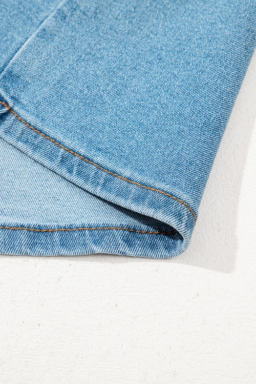 Dusk Blue Acid Wash Bowknot Details High Waist Denim Skirt