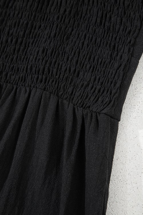 Black Front Cut Out Smocked Back Sleeveless Wide Leg Jumpsuit