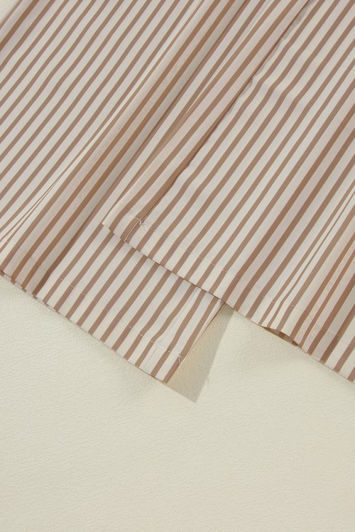 Khaki Stripe Print Wide Leg Drawstring Elastic Waistband Pants