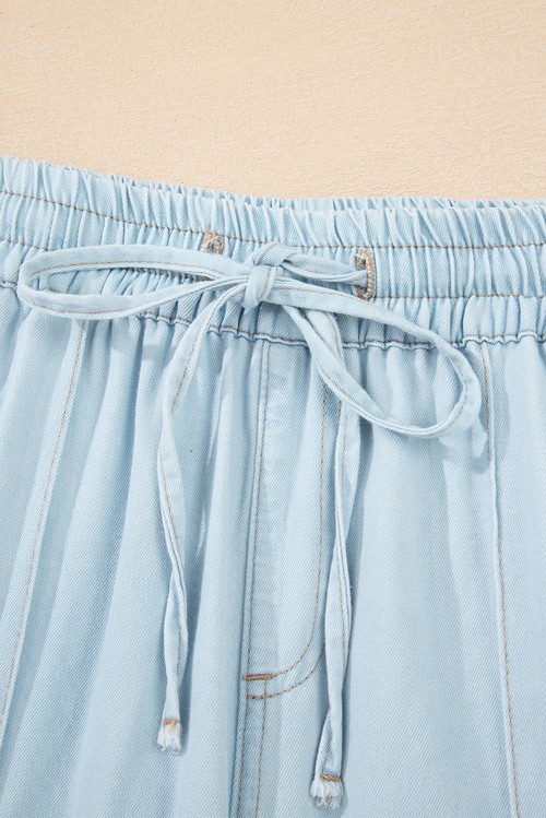Beau Blue Light Wash Contrast Trim Center Seam Drawstring Elastic
