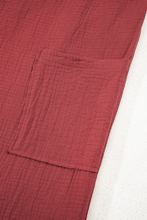 Red Clay Knotted Back Strap Cotton Bib Jumpsuit