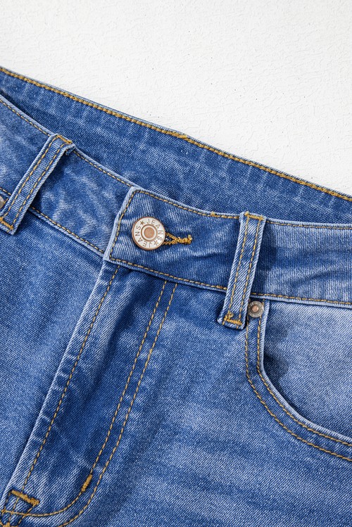 Sail Blue Raw Hem Unique Cuffs Straight High Rise Loose