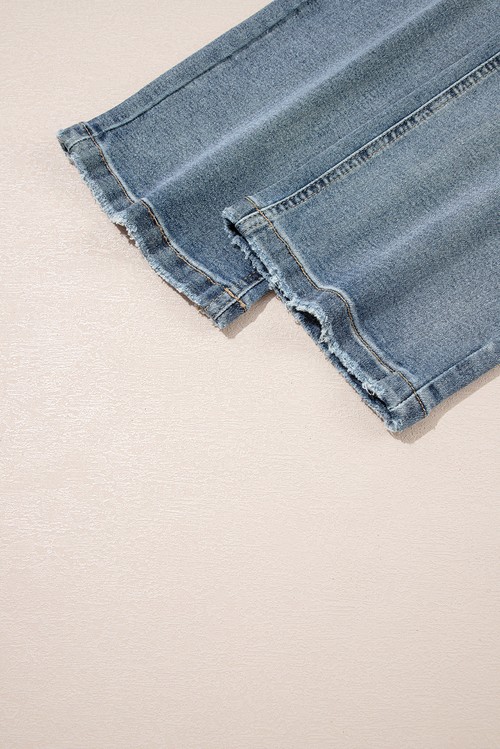 Beau Blue Slightly Distressed Ankle length Straight Jeans