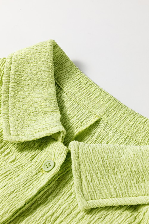 Meadow Mist Green Textured Short Sleeve Patched Pocket Buttoned Shirt