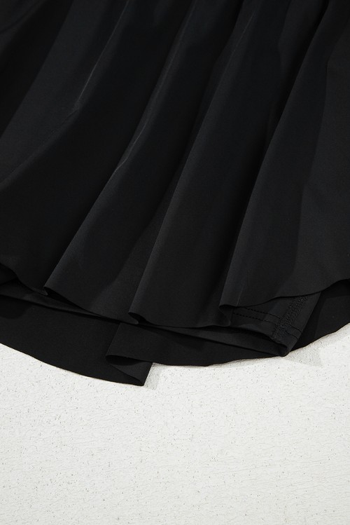 Black Drawstring Elastic Waistband Lined Tennis Skorts