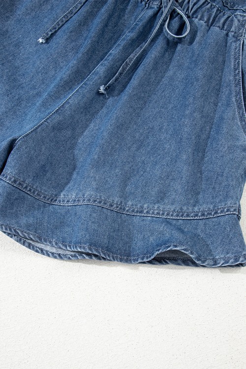 Sky Blue Buckle Straps Bib Style Tied Backless Flared Denim