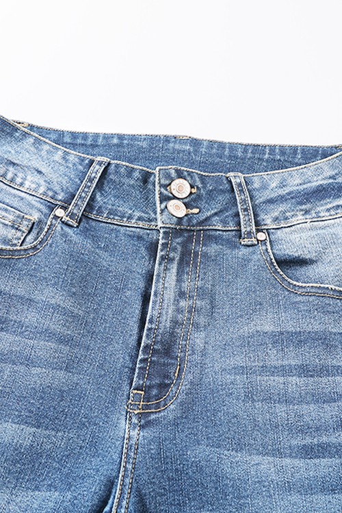 Sky Blue High Waist Distressed Straight Leg Jeans