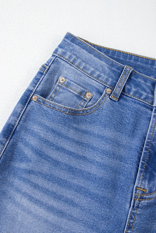Sail Blue Raw Hem Unique Cuffs Straight High Rise Loose