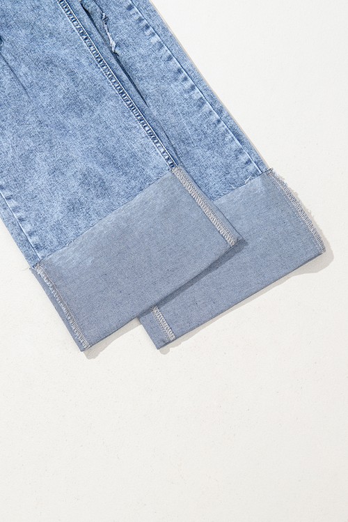 Ashleigh Blue Mineral Wash Bottom Cuff Distressed Wide Leg Jeans