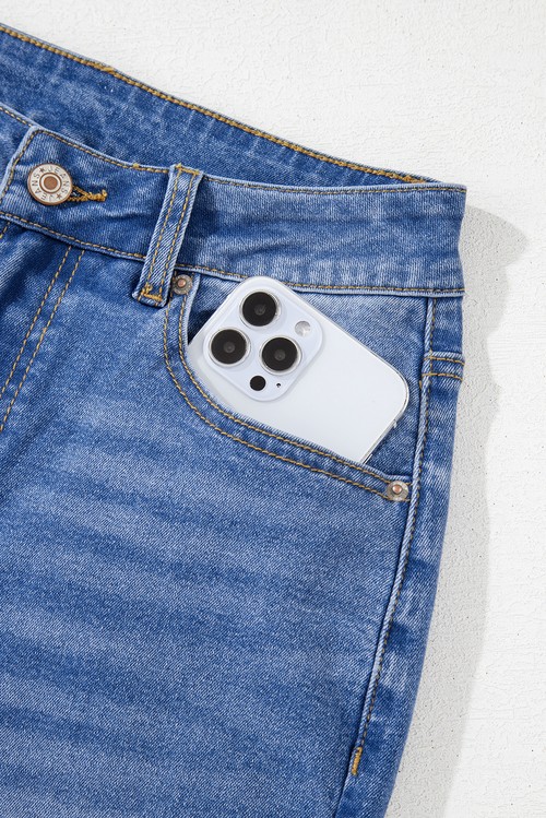Sail Blue Raw Hem Unique Cuffs Straight High Rise Loose