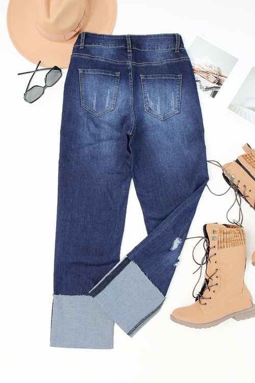 Blue 2 High Waist Distressed Straight Leg Jeans