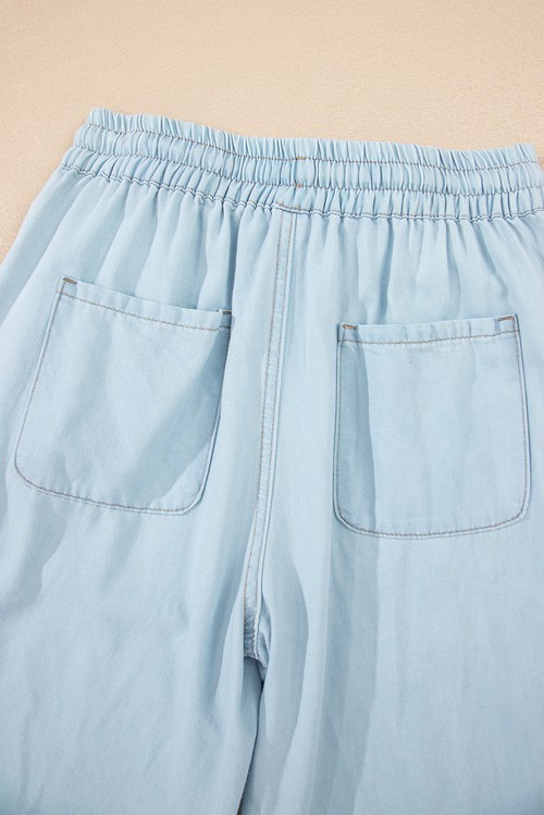 Beau Blue Light Wash Contrast Trim Center Seam Drawstring Elastic