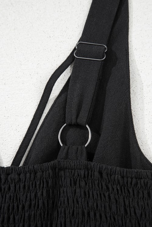 Black Front Cut Out Smocked Back Sleeveless Wide Leg Jumpsuit