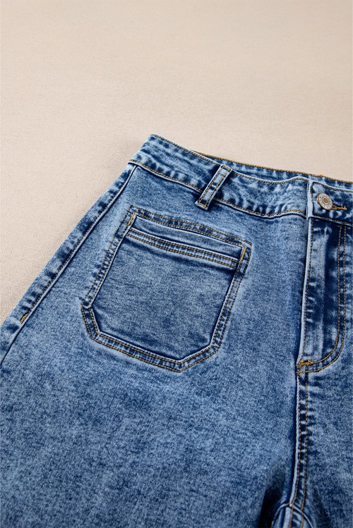 Blue Chic Patch Pocket Straight Leg Loose Jeans