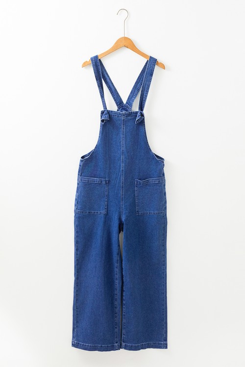 Prussian Blue Mineral Wash Knotted Strap Patched Pocket Wide Leg