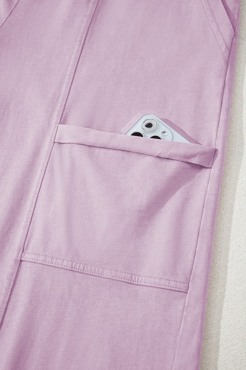 Pink Mineral Wash Exposed Seam Drawstring Elastic Waistband Wide Leg