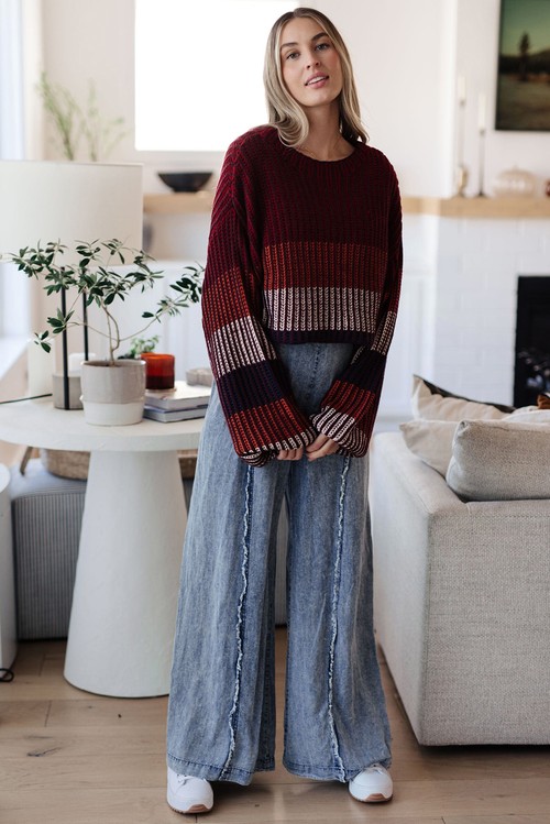 Beau Blue Light Wash Frayed Exposed Seam Wide Leg Denim