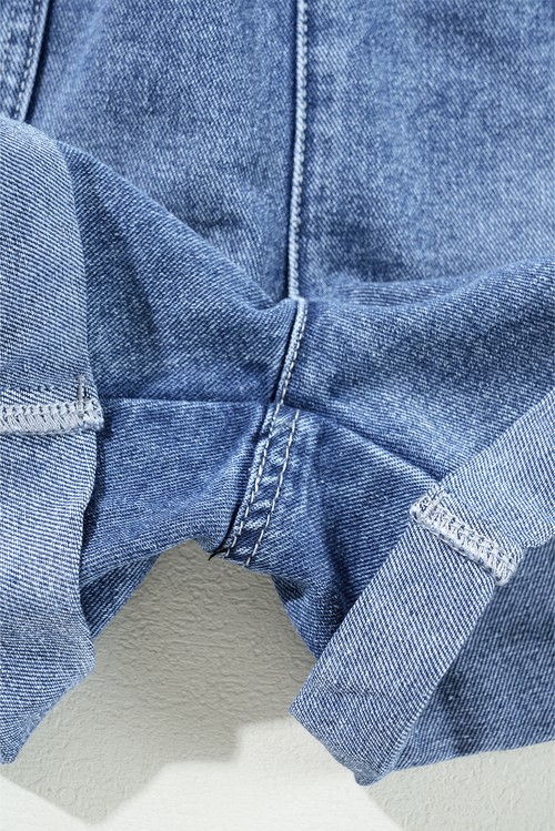 Dusk Blue Chest Pocket Front Buttoned Folded Edge Denim Short