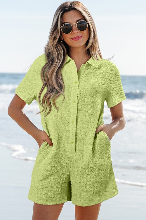 Meadow Mist Green Textured Short Sleeve Patched Pocket Buttoned Shirt