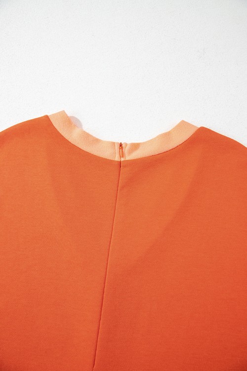 Russet Orange Two tone Short Sleeve V Neck Patched Pocket