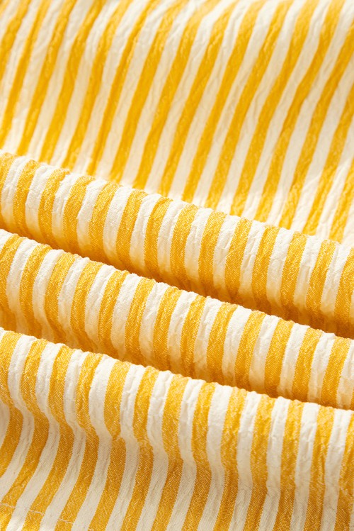 Yellow Stripe Shoulder Tie Smocked Back Wide Leg Casual Romper