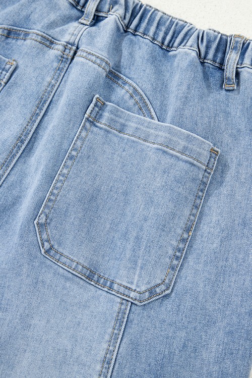 Beau Blue Drawstring Seam Detail Raw Hem Wide Leg Denim